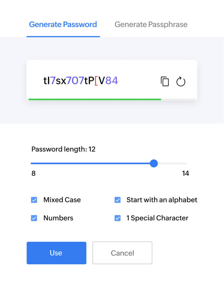 Create strong, unique passwords in seconds using our built-in password and passphrase generator, and rest easy with AES 256-bit encryption guarding them.