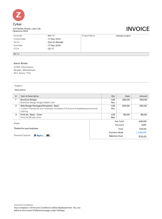 Detailed spreadsheet invoice template