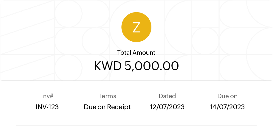 Illustration of a sample invoice with essential details like amount, invoice date, due date etc.  