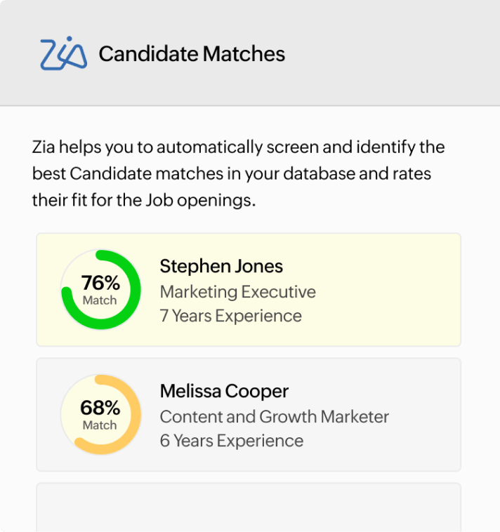 Zia's candidate matching in Zoho Recruit